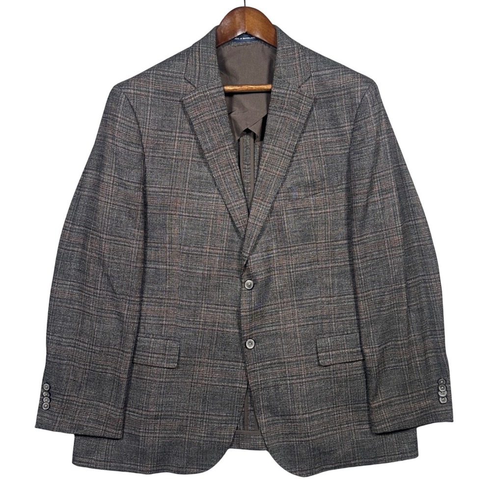 Joseph Abboud Blazer Mens 46R Brown‎ Glen Plaid Sport Coat Two-Button